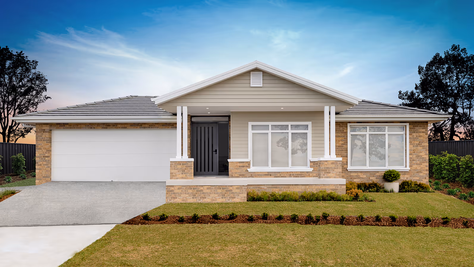 An exterior shot of a single storey home