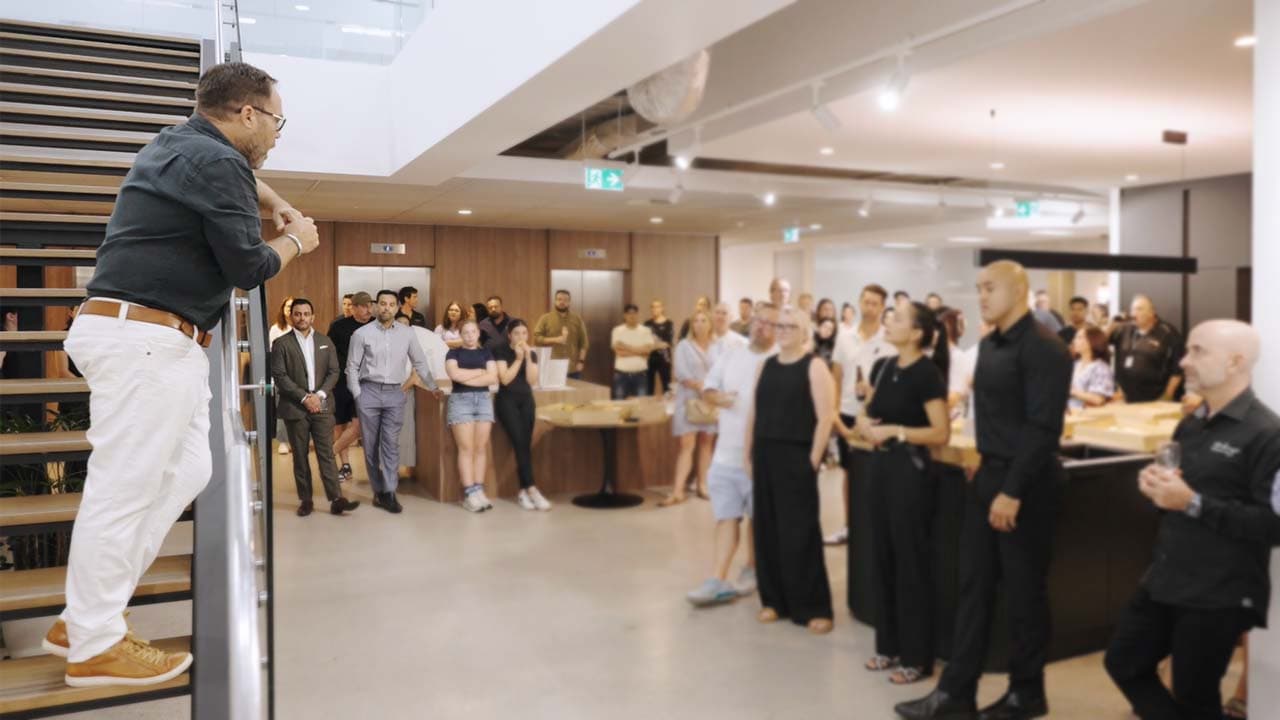 James trouble talking to guests from the staircase